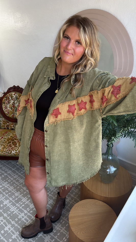 All The Stars Washed Button Down Top, Olive