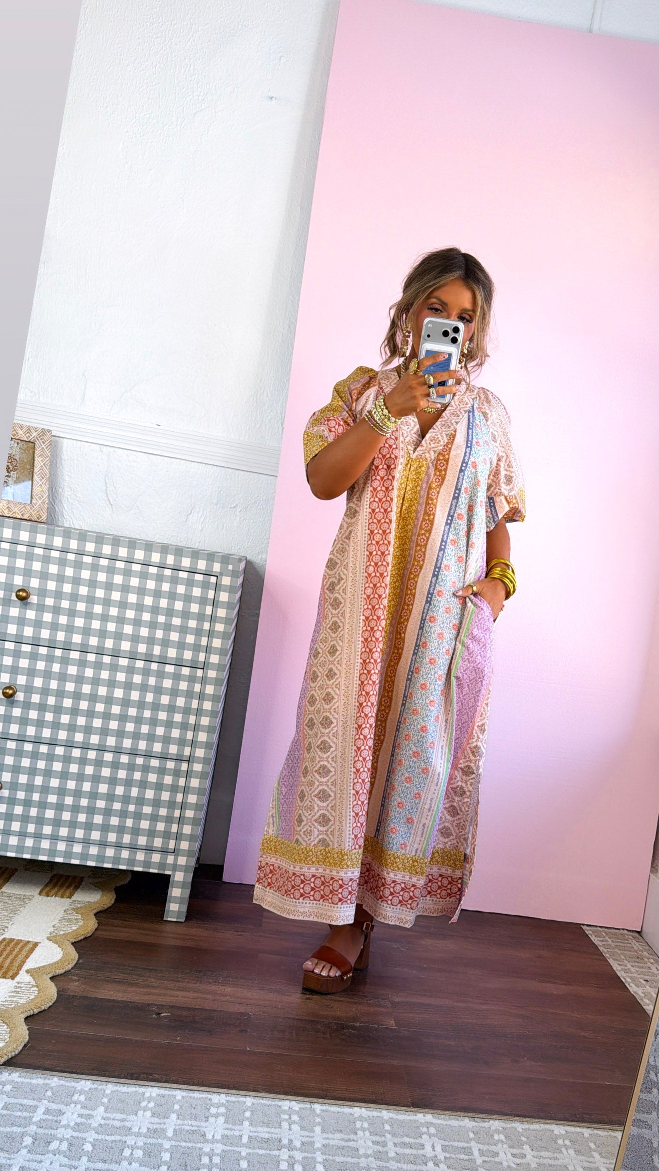 Gypsy Queen Maxi Dress, Beige Multi