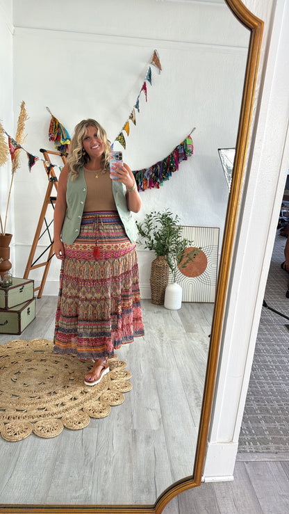 Brielle Boho Printed Maxi Skirt, Multi