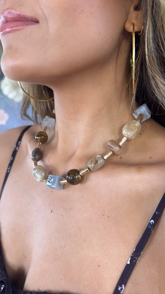 Little Rock Pebble Necklace, Brown/Multi