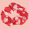 Daisy Print Scrunchie - Red