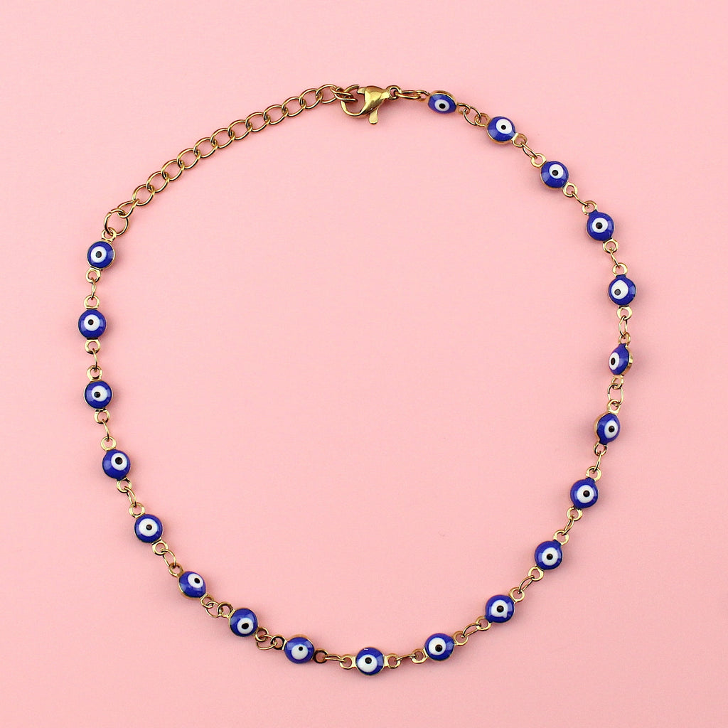 Dark Blue Evil Eye Anklet (Gold Plated)