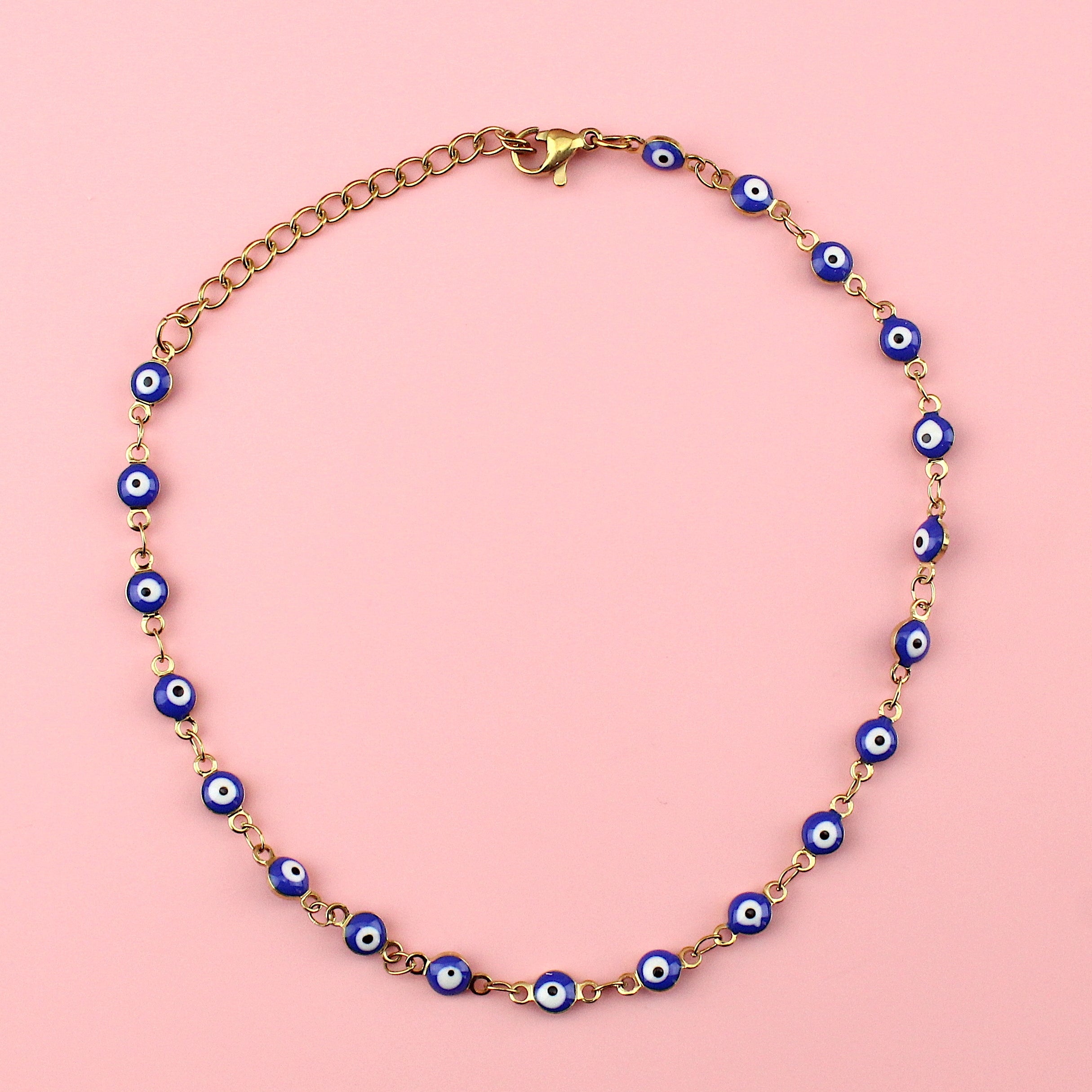 Dark Blue Evil Eye Anklet (Gold Plated)