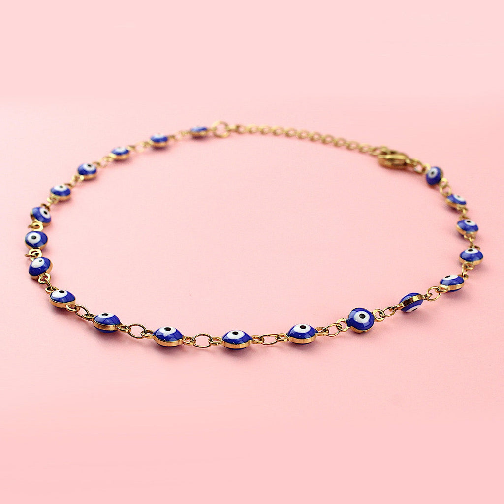 Dark Blue Evil Eye Anklet (Gold Plated)