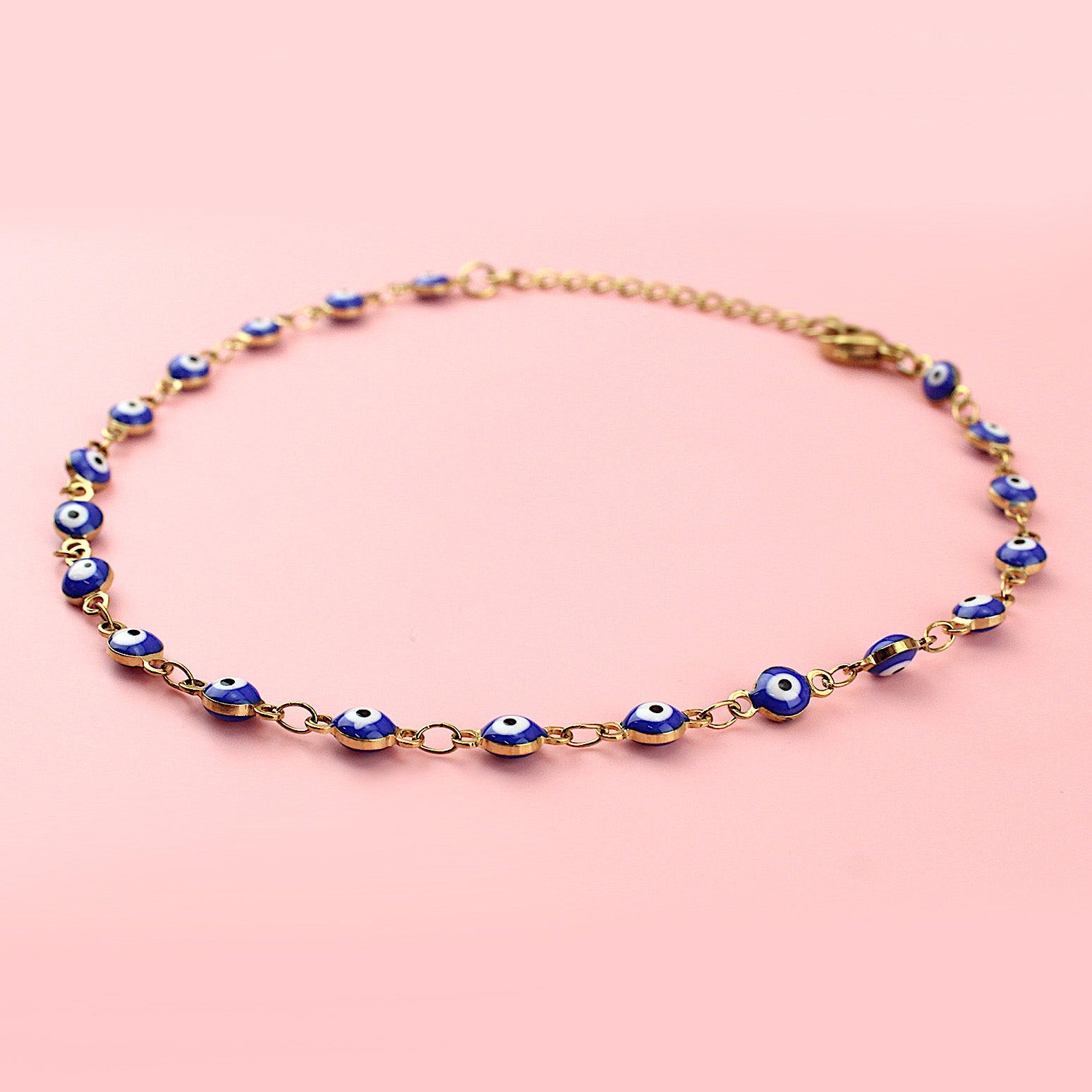 Dark Blue Evil Eye Anklet (Gold Plated)