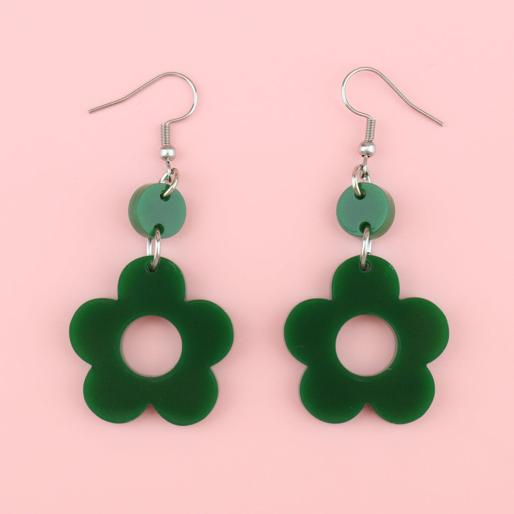 Dark Green Flower Power Earrings
