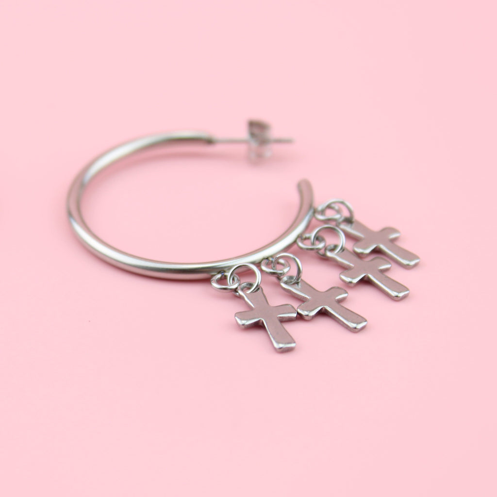 Cross Hoop Stud Earrings