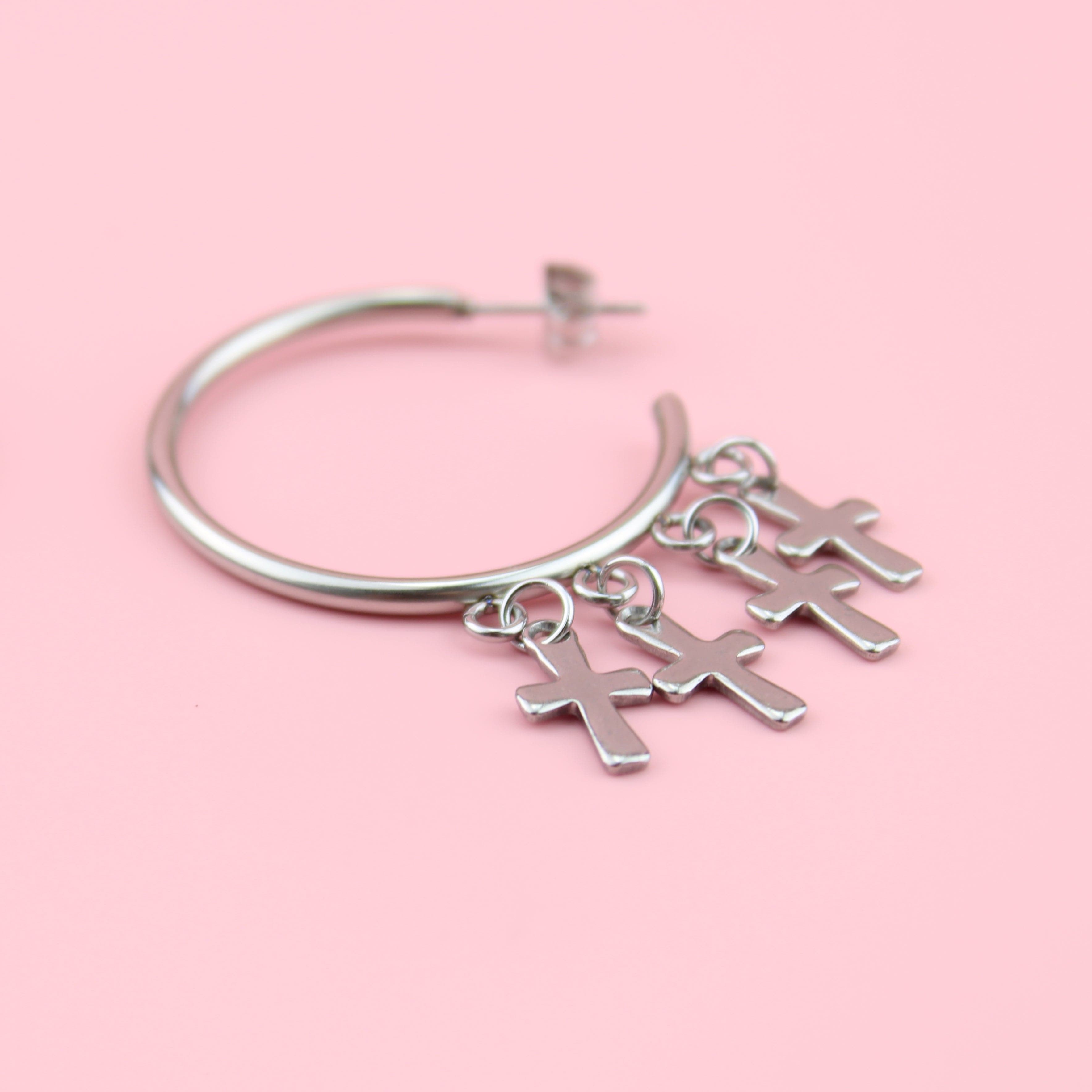 Cross Hoop Stud Earrings