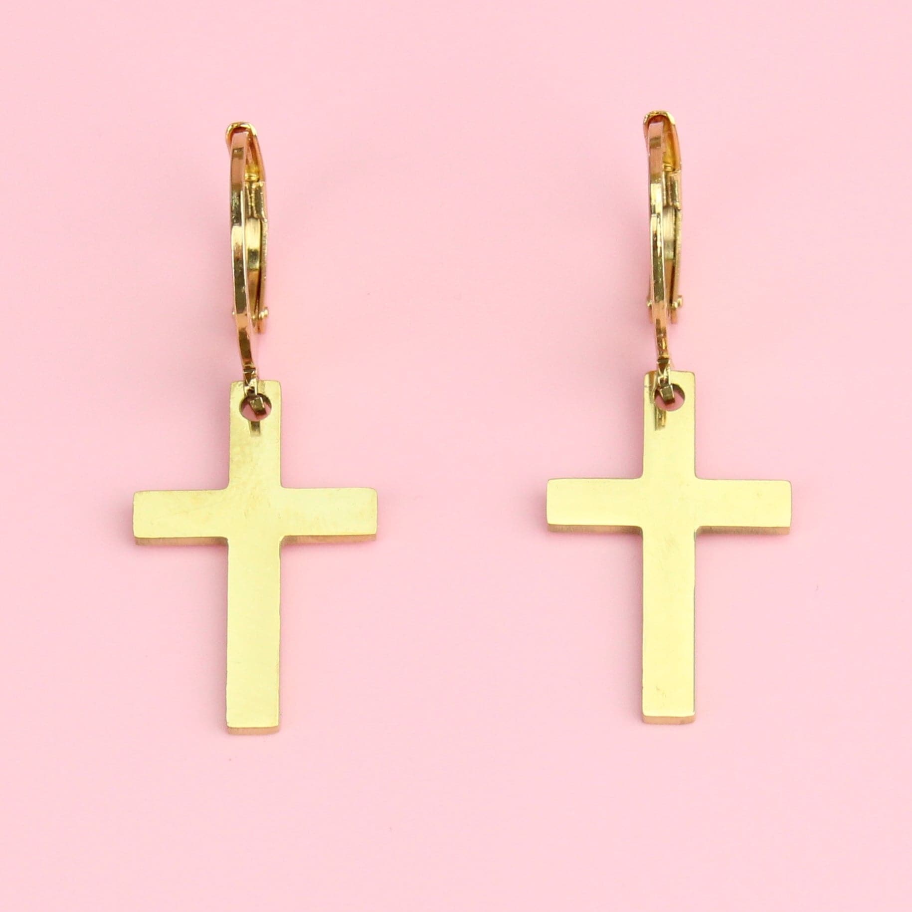Cross Hoop Earrings (Gold Plated)