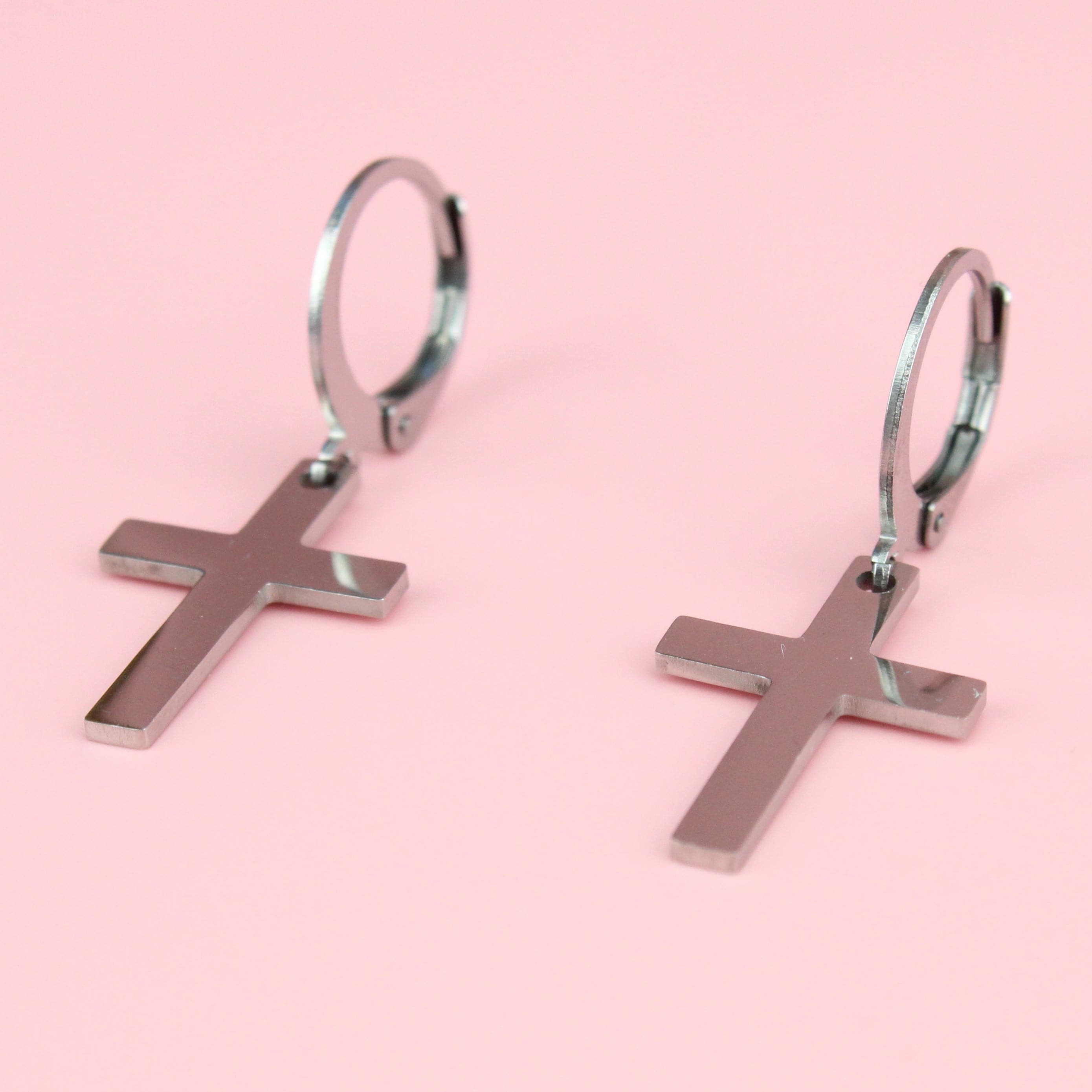 Cross Hoop Earrings (Stainless Steel)