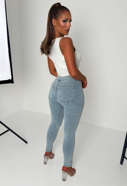 Authentic Chic Light Wash Stretch Skinny Plain Front Jeggings
