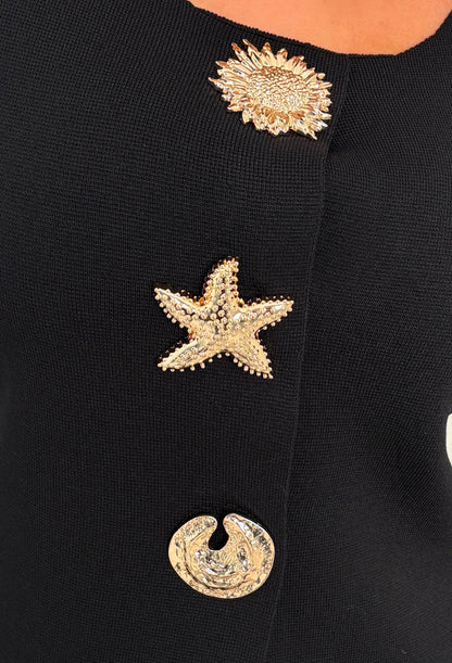 Buttoned Diva Black Embellished Button Up Long Sleeve Top