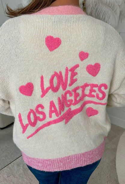 City Of Angels Cream Slogan Back Cardigan
