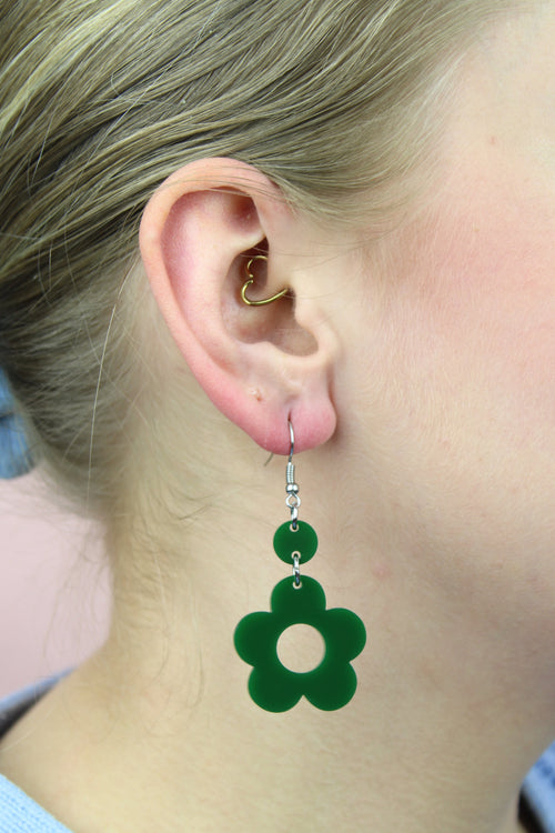 Dark Green Flower Power Earrings